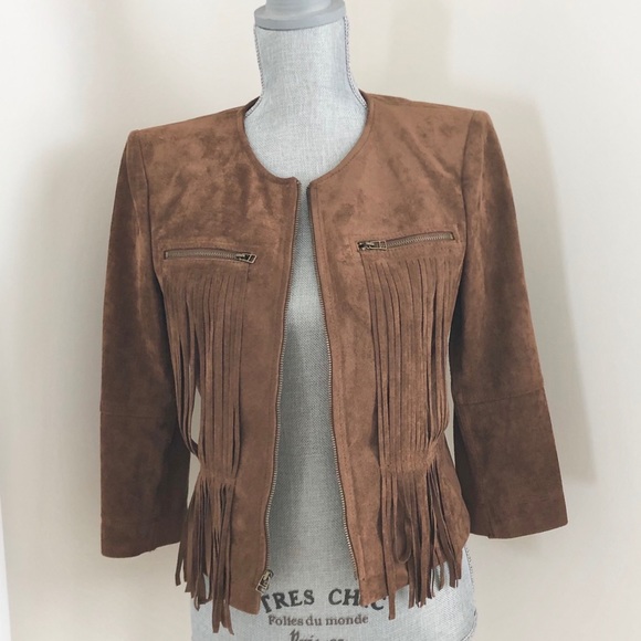 BCBG Boho Western Cowgirl Vintage Inspired Fringe Suede Brown Jacket Small - Picture 11 of 11